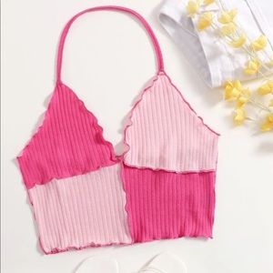 pink color block halter